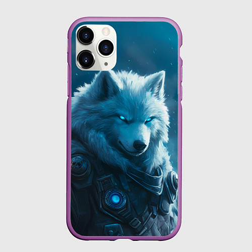 Чехол iPhone 11 Pro матовый Воин волк зимой / 3D-Фиолетовый – фото 1