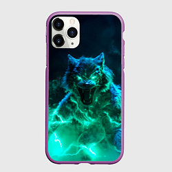 Чехол iPhone 11 Pro матовый Волк с зелеными глазами, цвет: 3D-фиолетовый
