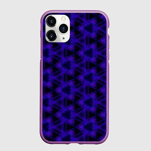 Чехол iPhone 11 Pro матовый Мерцающие треугольники индиго / 3D-Фиолетовый – фото 1