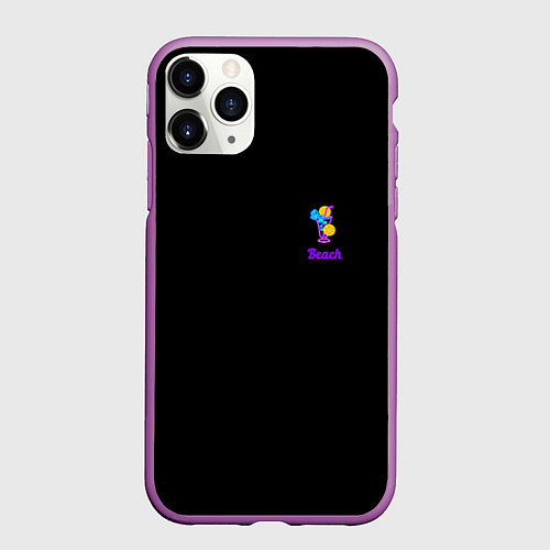 Чехол iPhone 11 Pro матовый Night beach / 3D-Фиолетовый – фото 1
