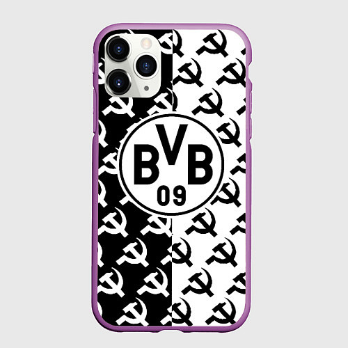 Чехол iPhone 11 Pro матовый Borussia паттерн ссср / 3D-Фиолетовый – фото 1