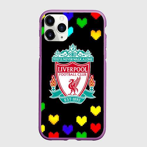 Чехол iPhone 11 Pro матовый Ливерпуль пиксельные сердца / 3D-Фиолетовый – фото 1