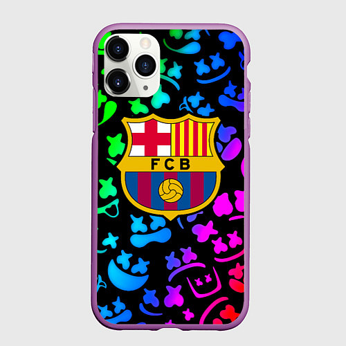 Чехол iPhone 11 Pro матовый Барселона x Маршмэллоу неоновый градиент / 3D-Фиолетовый – фото 1