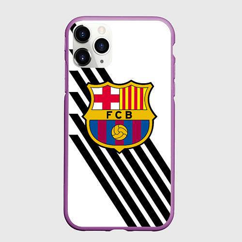 Чехол iPhone 11 Pro матовый Barcelona черно белые полосы / 3D-Фиолетовый – фото 1