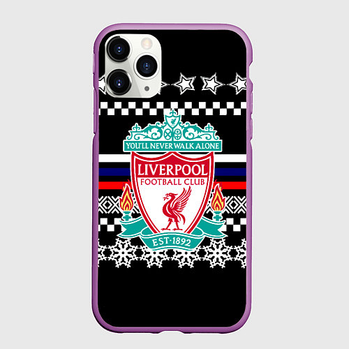 Чехол iPhone 11 Pro матовый Ливерпуль текстура триколор зима / 3D-Фиолетовый – фото 1