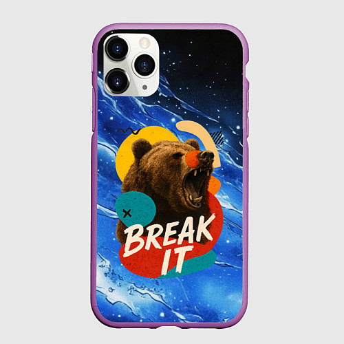 Чехол iPhone 11 Pro матовый Break it злой медведь / 3D-Фиолетовый – фото 1