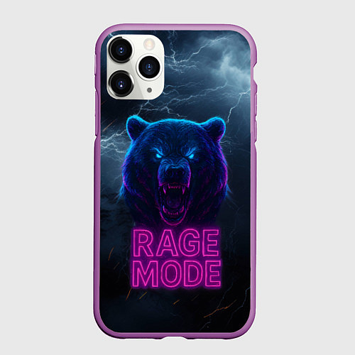 Чехол iPhone 11 Pro матовый Rage mode злой медведь / 3D-Фиолетовый – фото 1