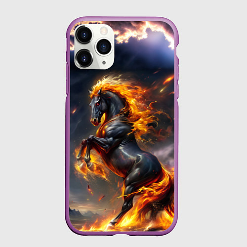 Чехол iPhone 11 Pro матовый Огнегривый скакун / 3D-Фиолетовый – фото 1