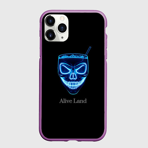 Чехол iPhone 11 Pro матовый Neon skull cocktail / 3D-Фиолетовый – фото 1