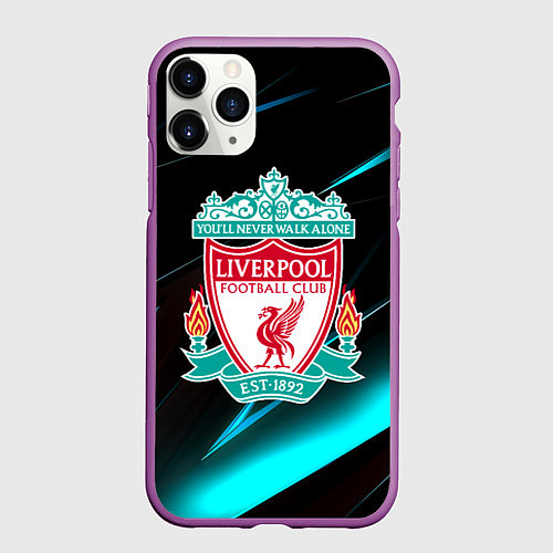 Чехол iPhone 11 Pro матовый Liverpool neon stripes / 3D-Фиолетовый – фото 1
