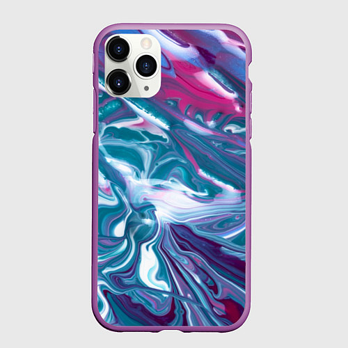Чехол iPhone 11 Pro матовый Абстракция бело сине красный мрамор / 3D-Фиолетовый – фото 1