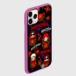 Чехол iPhone 11 Pro матовый Паттерн с матрешками, цвет: 3D-фиолетовый — фото 2