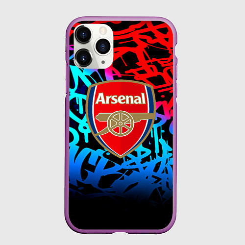 Чехол iPhone 11 Pro матовый Arsenal граффити неон / 3D-Фиолетовый – фото 1
