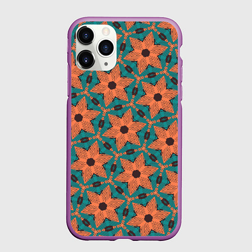 Чехол iPhone 11 Pro матовый Оранжевые звезды / 3D-Фиолетовый – фото 1