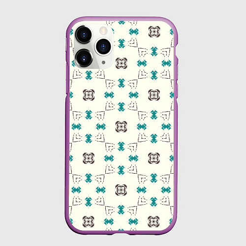 Чехол iPhone 11 Pro матовый Узорчатый паттерн в квадратных ячейках / 3D-Фиолетовый – фото 1