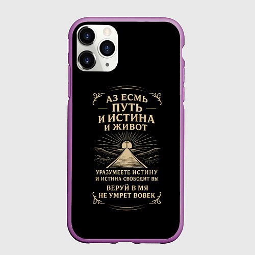 Чехол iPhone 11 Pro матовый Путь и истина и живот черный с бежевым / 3D-Фиолетовый – фото 1