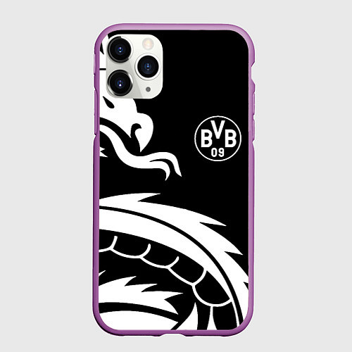 Чехол iPhone 11 Pro матовый Borussia дракон белый / 3D-Фиолетовый – фото 1