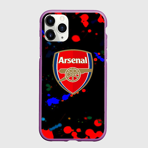 Чехол iPhone 11 Pro матовый Arsenal неоновые брызги красок / 3D-Фиолетовый – фото 1