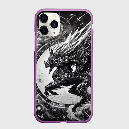 Чехол iPhone 11 Pro матовый Cyber dragon - ai art fantasy / 3D-Фиолетовый – фото 1