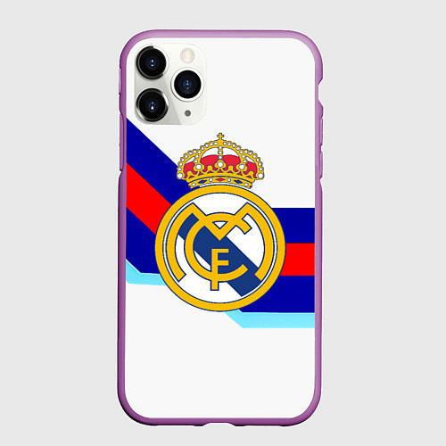 Чехол iPhone 11 Pro матовый Real Madrid текстура полосы / 3D-Фиолетовый – фото 1