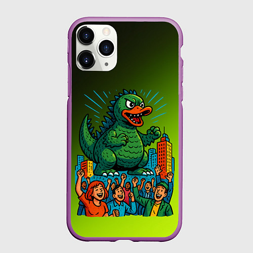 Чехол iPhone 11 Pro матовый Годзилла утка / 3D-Фиолетовый – фото 1