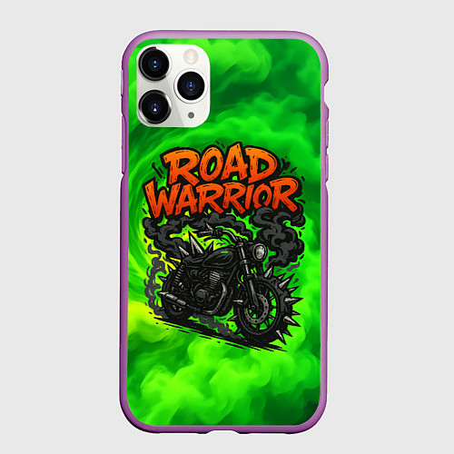 Чехол iPhone 11 Pro матовый Дорожный воин - байк с шипами / 3D-Фиолетовый – фото 1