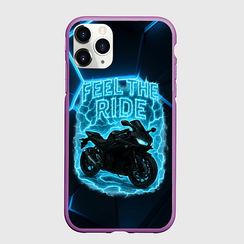 Чехол iPhone 11 Pro матовый Feel the ride неоновый мото / 3D-Фиолетовый – фото 1