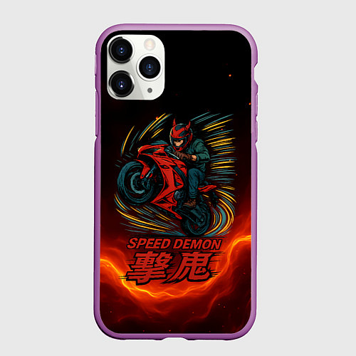 Чехол iPhone 11 Pro матовый Speed demon moto / 3D-Фиолетовый – фото 1