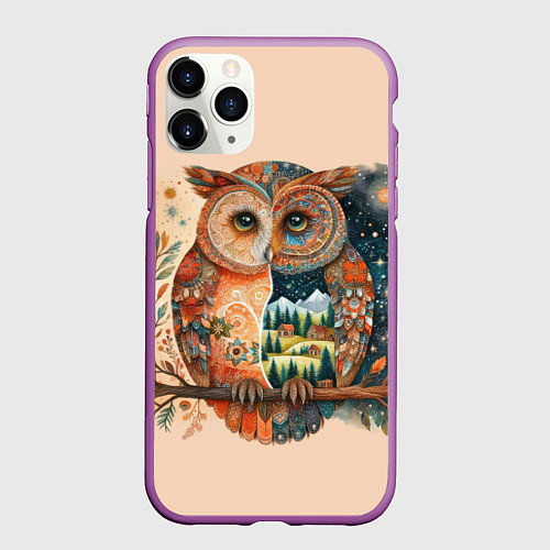 Чехол iPhone 11 Pro матовый Сова разделенная на день и ночь абстракция / 3D-Фиолетовый – фото 1
