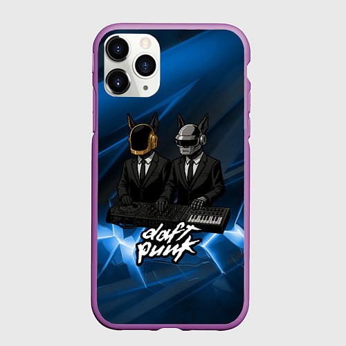 Чехол iPhone 11 Pro матовый Daft Punk - кибер собаки за пультом / 3D-Фиолетовый – фото 1