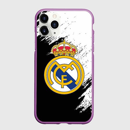 Чехол iPhone 11 Pro матовый Real Madrid текстура штрихи / 3D-Фиолетовый – фото 1