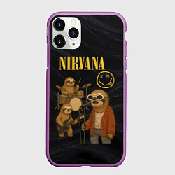 Чехол iPhone 11 Pro матовый Ленивцы группа Nirvana, цвет: 3D-фиолетовый