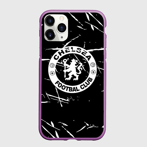 Чехол iPhone 11 Pro матовый Челси штрихи красок белые / 3D-Фиолетовый – фото 1