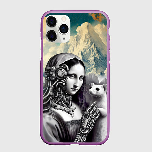 Чехол iPhone 11 Pro матовый Lady with ermine - remake / 3D-Фиолетовый – фото 1