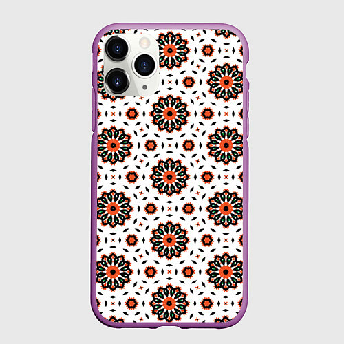 Чехол iPhone 11 Pro матовый Геометрические цветы на белом / 3D-Фиолетовый – фото 1
