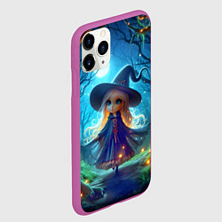 Чехол iPhone 11 Pro матовый Ведьмочка-малютка в ночь на хэллоуин, цвет: 3D-фиолетовый — фото 2