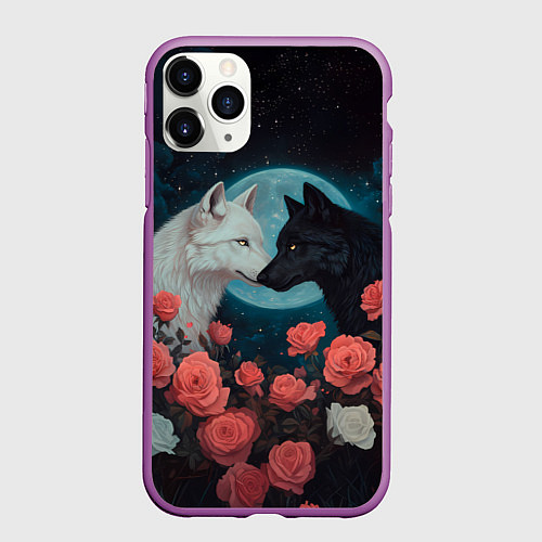 Чехол iPhone 11 Pro матовый Влюбленные волки / 3D-Фиолетовый – фото 1