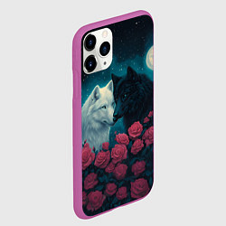 Чехол iPhone 11 Pro матовый Черный волк и белая волчица, цвет: 3D-фиолетовый — фото 2