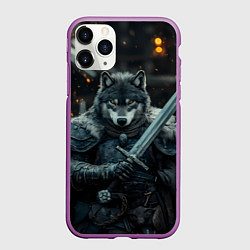 Чехол iPhone 11 Pro матовый Воин волк с мечом, цвет: 3D-фиолетовый