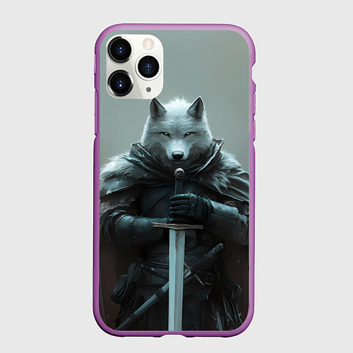 Чехол iPhone 11 Pro матовый Волк и меч / 3D-Фиолетовый – фото 1