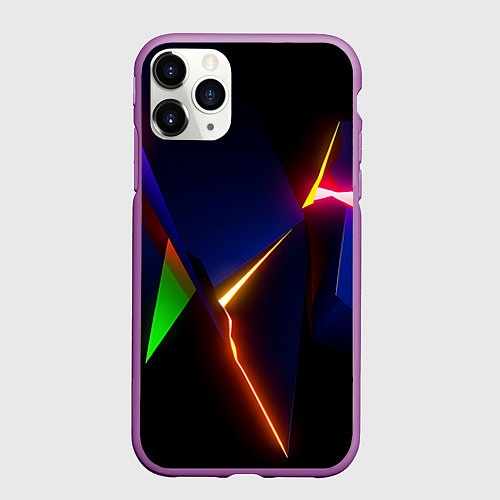 Чехол iPhone 11 Pro матовый Neon colored geometric / 3D-Фиолетовый – фото 1