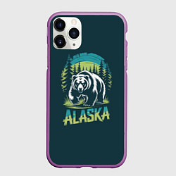 Чехол iPhone 11 Pro матовый Огромный медведь на фоне леса, цвет: 3D-фиолетовый