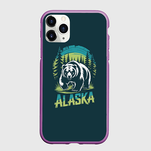Чехол iPhone 11 Pro матовый Огромный медведь на фоне леса / 3D-Фиолетовый – фото 1