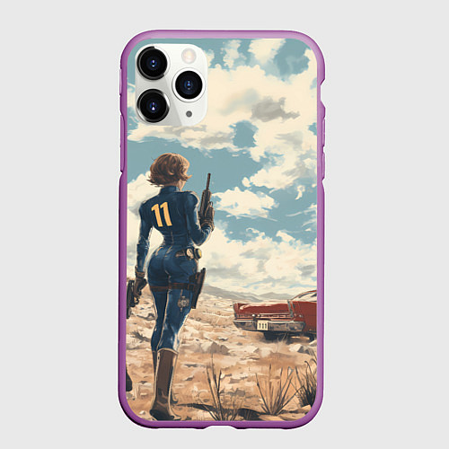 Чехол iPhone 11 Pro матовый Fallout девушка в пустоши / 3D-Фиолетовый – фото 1