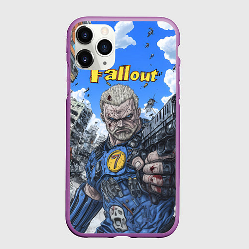 Чехол iPhone 11 Pro матовый Fallout брутальный седьмой / 3D-Фиолетовый – фото 1