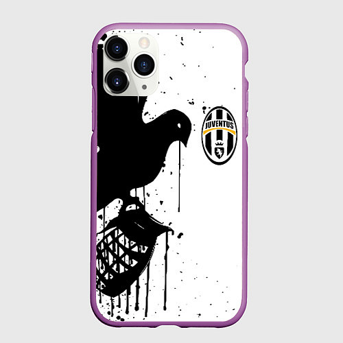 Чехол iPhone 11 Pro матовый Ювентус черная птица краски / 3D-Фиолетовый – фото 1