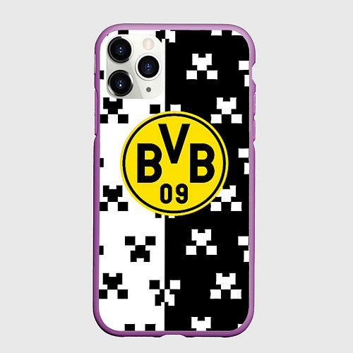 Чехол iPhone 11 Pro матовый Borussia pattern minecraft / 3D-Фиолетовый – фото 1