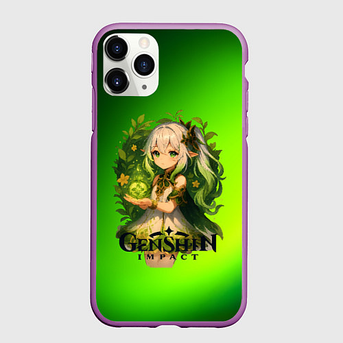 Чехол iPhone 11 Pro матовый Нахида Genshin Impact / 3D-Фиолетовый – фото 1