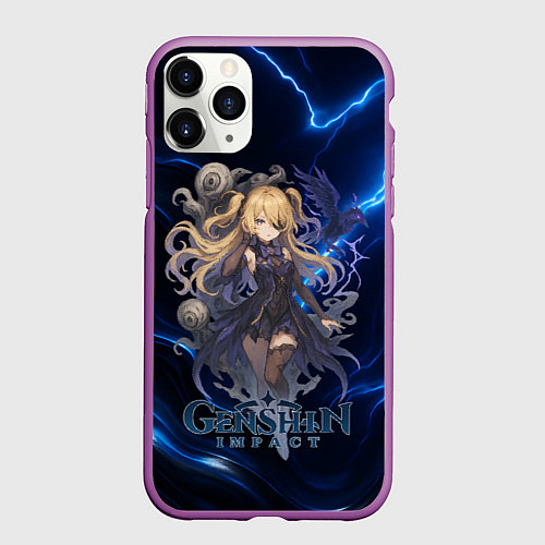 Чехол iPhone 11 Pro матовый Genshin Impact Фишль / 3D-Фиолетовый – фото 1