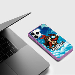 Чехол iPhone 11 Pro матовый Эмбер из Genshin Impact в облаках, цвет: 3D-фиолетовый — фото 2